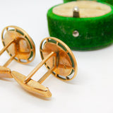 9ct Yellow Gold Nephrite Jade Set Gents Cufflinks Antique c1920 Art Deco