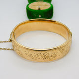 9ct Yellow Gold on Metal Core Floral Cuff Bangle Bracelet Antique c1930 Art Deco