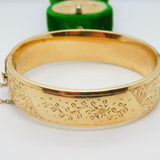 9ct Yellow Gold on Metal Core Floral Cuff Bangle Bracelet Antique c1930 Art Deco