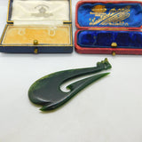 New Zealand Maori Nephrite Jade Carved Fish Hook Pendant Vintage c1970