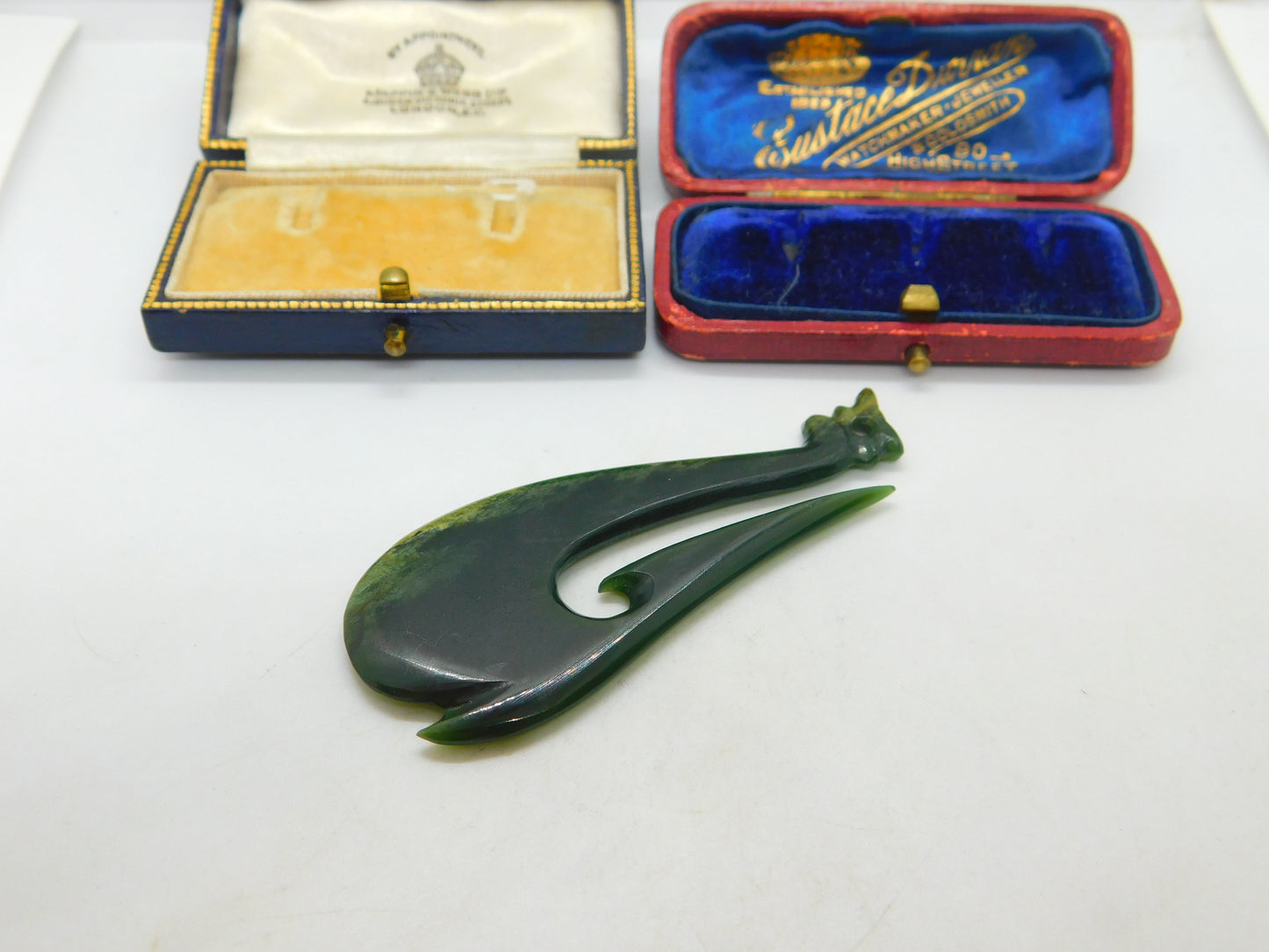 New Zealand Maori Nephrite Jade Carved Fish Hook Pendant Vintage c1970