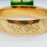 9ct Yellow Gold on Metal Core Floral Cuff Bangle Bracelet Antique c1930 Art Deco