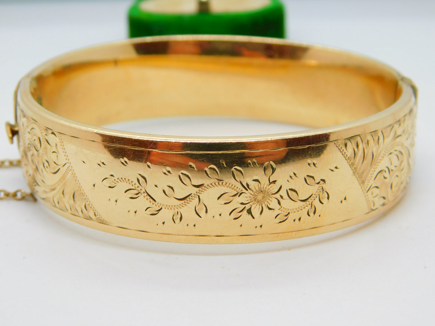 9ct Yellow Gold on Metal Core Floral Cuff Bangle Bracelet Antique c1930 Art Deco