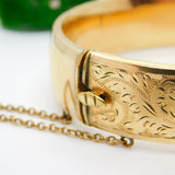 9ct Yellow Gold on Metal Core Floral Cuff Bangle Bracelet Antique c1930 Art Deco