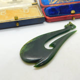 New Zealand Maori Nephrite Jade Carved Fish Hook Pendant Vintage c1970