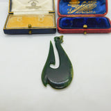 New Zealand Maori Nephrite Jade Carved Fish Hook Pendant Vintage c1970