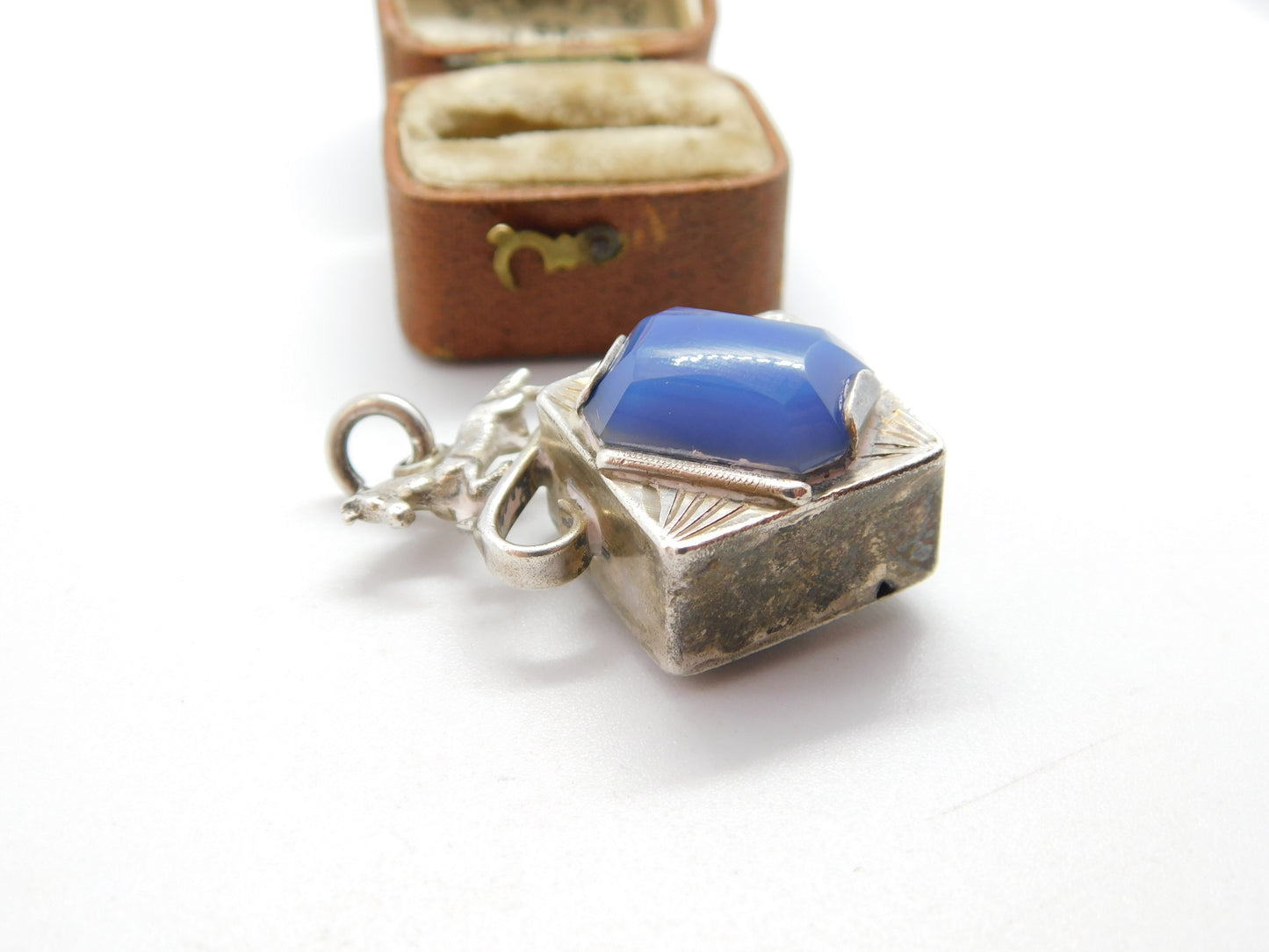 Victorian Australian Large Sterling Silver Horse & Blue Hardstone Pendant c1890