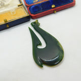 New Zealand Maori Nephrite Jade Carved Fish Hook Pendant Vintage c1970