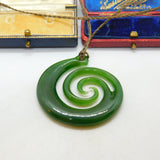 New Zealand Maori Carved Nephrite Jade 'Koru' Pendant Keepsake Vintage c1970