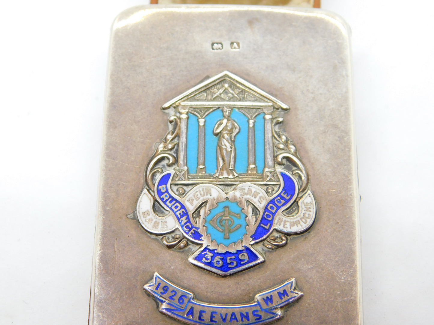 Sterling Silver Enamel Masonic Secret Double Sided Card Holder Case Antique 1925