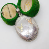 Yellow & Rose Gold on Sterling Silver Swallow Sweetheart Locket Pendant Antique c1880