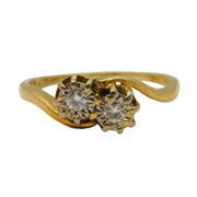 18ct Yellow Gold & 0.2ct Diamond Crossover Ring Antique c1920 Art Deco