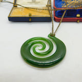 New Zealand Maori Carved Nephrite Jade 'Koru' Pendant Keepsake Vintage c1970