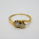 18ct Yellow Gold & 0.2ct Diamond Crossover Ring Antique c1920 Art Deco