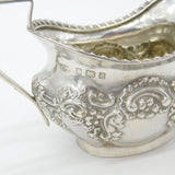 Edwardian Sterling Silver Floral Repousse Cream Jug Antique 1903 Birmingham