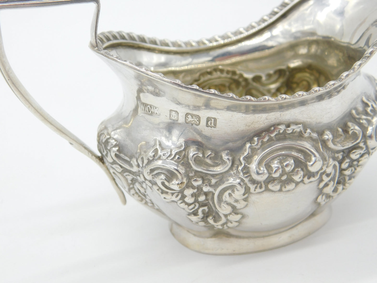 Edwardian Sterling Silver Floral Repousse Cream Jug Antique 1903 Birmingham