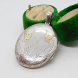 Yellow & Rose Gold on Sterling Silver Swallow Sweetheart Locket Pendant Antique c1880
