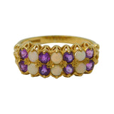 9ct Yellow Gold Two-Tier Opal & Amethyst Dress Ring Vintage c1970