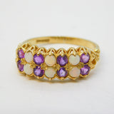 9ct Yellow Gold Two-Tier Opal & Amethyst Dress Ring Vintage c1970