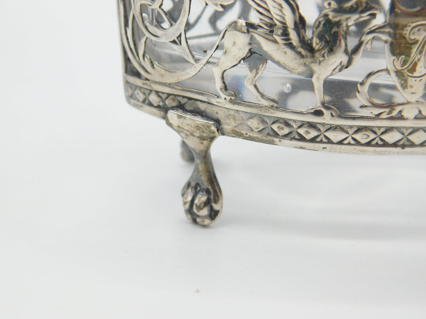 Georgian Pair of French Sterling Silver Griffin Pattern Salt Cellars c1810 on Paw Feet