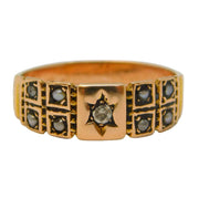 Victorian 9ct Rose Gold, Diamond & Seed Pearl Mourning Ring Antique c1880