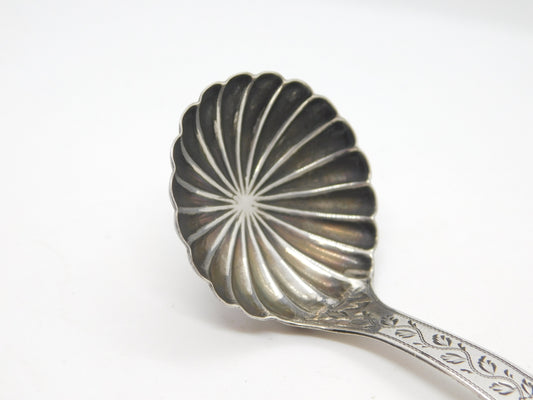 George III Sterling Silver Bright Cut Shell Bowl Tea Caddy Spoon 1802 Birmingham