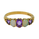 9ct Yellow Gold Graduating Amethyst & Opal Boat Ring Vintage 1993 Sheffield