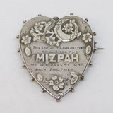 Victorian Sterling Silver Mizpah Sweetheart Brooch Antique 1892 Birmingham