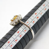 9ct White Gold, Citrine & Diamond Floral Cluster Ring Vintage Birmingham