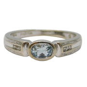 9ct White Gold, Aquamarine & Diamond Dress Ring Vintage Birmingham