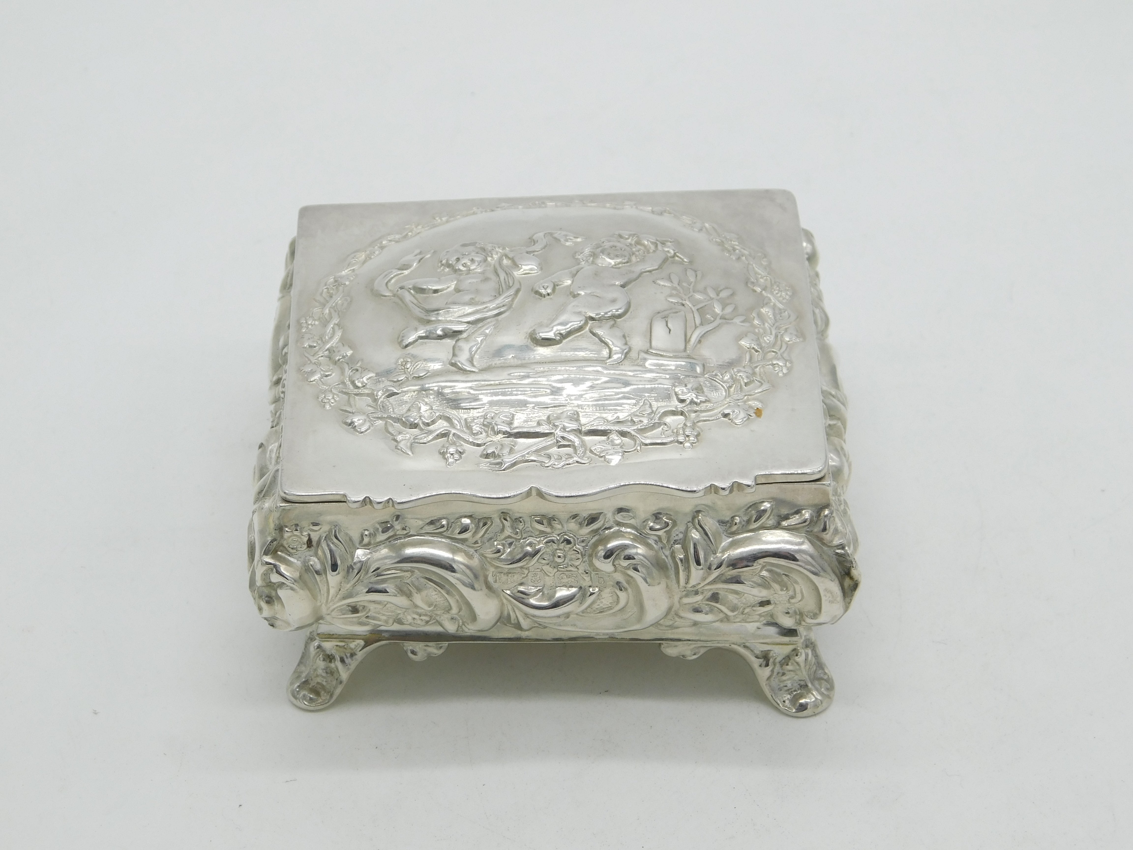 Store Sterling Silver Cherubs Box, Keyford Ltd KFL Sterling Silver Cherubs Leather Jew