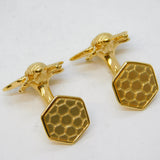 Pair of Sterling Silver Gilt Honeycomb & Bee Gents Cufflinks Vintage London