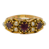 Victorian 9ct Gold, Almandine Garnet, Seed Pearl Dress Ring Antique Chester c1890