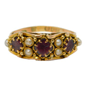 Victorian 9ct Gold, Almandine Garnet, Seed Pearl Dress Ring Antique Chester c1890