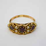 Victorian 9ct Gold, Almandine Garnet, Seed Pearl Dress Ring Antique Chester c1890