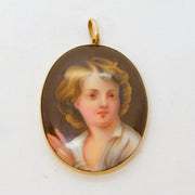 Victorian 9ct Gold Mounted Porcelain Portrait Mourning Locket Pendant Antique