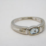 9ct White Gold, Aquamarine & Diamond Dress Ring Vintage Birmingham