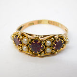 Victorian 9ct Gold, Almandine Garnet, Seed Pearl Dress Ring Antique Chester c1890