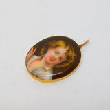 Victorian 9ct Gold Mounted Porcelain Portrait Mourning Locket Pendant Antique