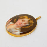 Victorian 9ct Gold Mounted Porcelain Portrait Mourning Locket Pendant Antique