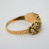 Victorian 9ct Gold, Almandine Garnet, Seed Pearl Dress Ring Antique Chester c1890
