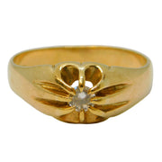 Edwardian 9ct Yellow Gold & 0.2ct Diamond Gypsy Solitaire Ring Antique c1910