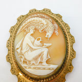 Victorian Rolled Gold Carved Shell Hebe & the Eagle Cameo Brooch Antique c1860