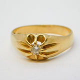Edwardian 9ct Yellow Gold & 0.2ct Diamond Gypsy Solitaire Ring Antique c1910