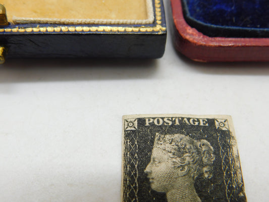 Victorian Penny Black 1d Postage Stamp PF 4 Margin Example Antique 1840 VF