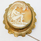 Victorian Rolled Gold Carved Shell Hebe & the Eagle Cameo Brooch Antique c1860