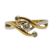 9ct Two-Tone Gold & Diamond Set Crossover Ring Vintage Birmingham c1990