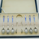 Boxed Set of Danish Sterling Silver Enamel Cymric Pattern Teaspoons Antique P. Hertz