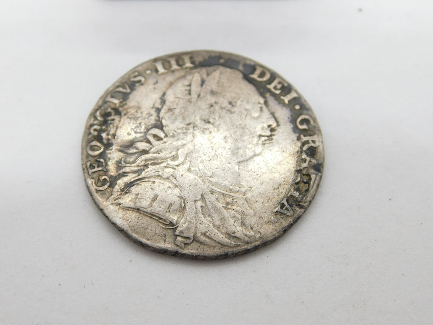 King George III Sterling Silver Shilling Coin Fine Condition Antique 1787