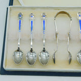 Boxed Set of Danish Sterling Silver Enamel Cymric Pattern Teaspoons Antique P. Hertz